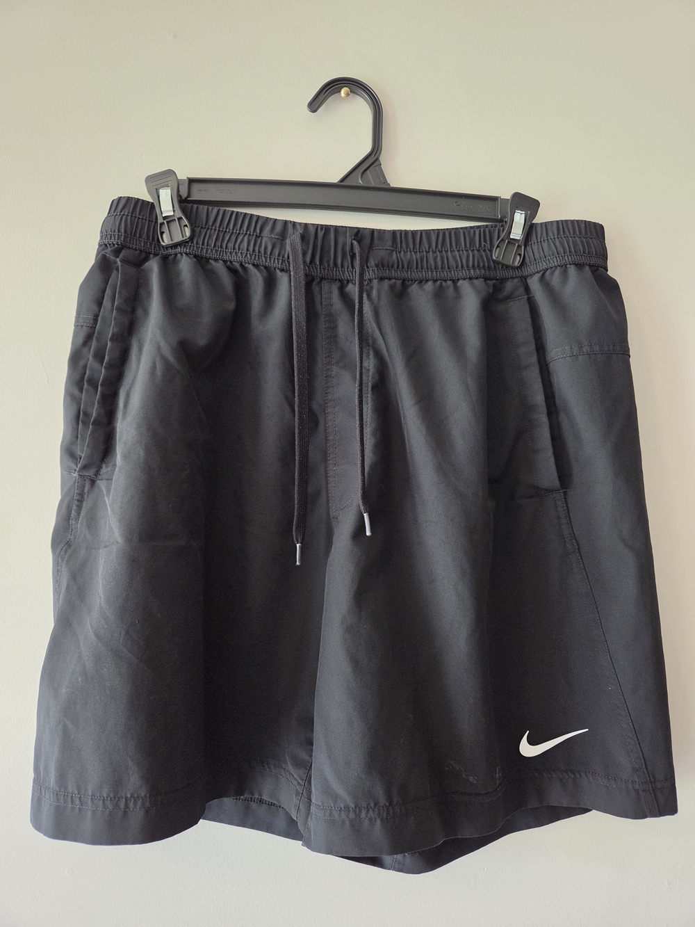 Nike Men's Black Athletic Shorts with White Swoosh